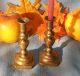 Antique Brass Candlesticks Pair Beehive Style Candle Holders 18th C Metalware photo 4