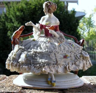 Large Antique German Porcelain Dresden Lace Figurine photo