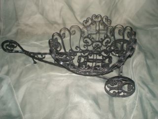 Vtg Wrought Iron Black Spanish Mediterranean Style Plant Basket Cart Spain photo