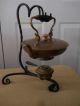 Antique Copper Hanging Tea Kettle With Wrought Iron Stand And Burner Metalware photo 1