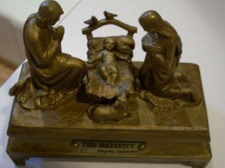 Antique Bronze Music Box Nativity Manger Sculpture G R France Adeste Fideles photo