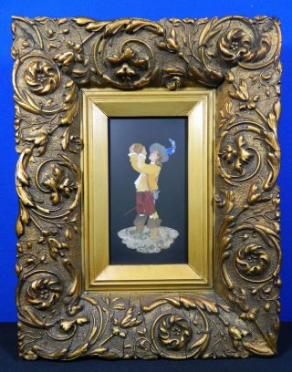 Vintage Pietra Dura Micromossaic Plaque Cavalier With Drinking Bag Framed photo