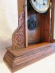 Antique Turn Of Century Wood Wooden Vtg Mantel Table Clock + Key Clocks photo 6