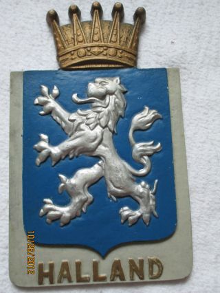 @@antique Cast Iron Halland Holland Lion Coat Of Arms Shield Crown Wall Decor photo