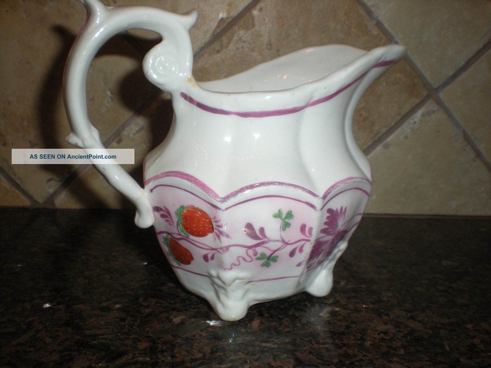 Ant Pink Lustre Staffordshire Sunderland Hand Painted Strawberry Pitcher Creamer Plates & Chargers photo