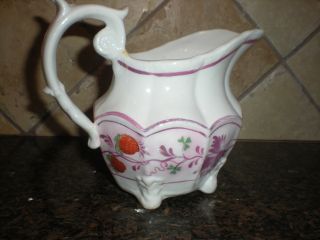 Ant Pink Lustre Staffordshire Sunderland Hand Painted Strawberry Pitcher Creamer photo