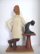 Vintage Wood Scientist With A Microscope Statue Sculpture Italy Carved Figures photo 2
