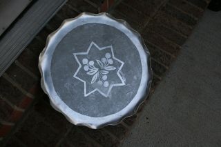 Vtg Aluminum Round Tray Cherries Scalloped Edge Platter Wedding Design Party photo