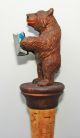 Wooden Hand Carved And Painted Brown Bear Bottle Cork Carved Figures photo 2