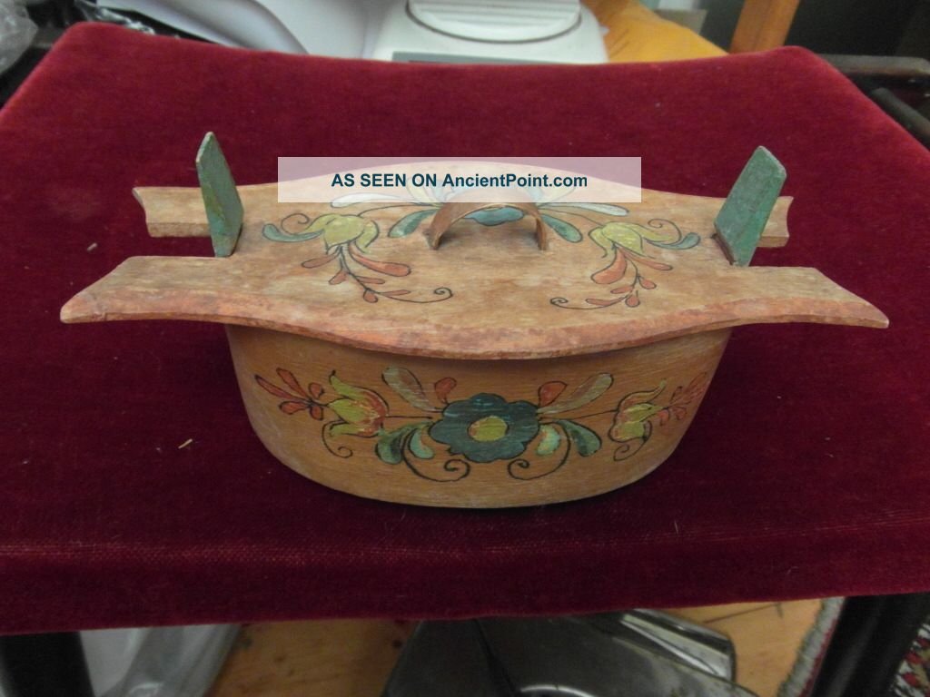 Old Swedish Tina Box Of Wood Flower Painted Sweden Boxes photo