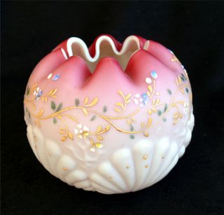 Antique Victorian Pink Shaded Shell And Seaweed Enamel Decorated Rose Bowl photo