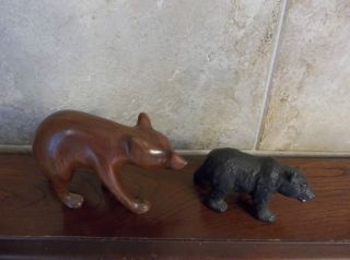 Set Of Two,  Wooden And Cast Carved Bears photo