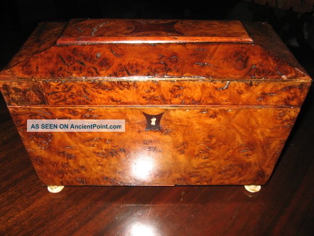 1800s Antique Rare Elm Burl Inlaid Inlay Tea Caddy Boxes photo