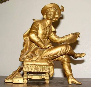 Antique Statue Sculpture Cast Metal Poet Writer Victorian Ornate Mantel Figurine photo