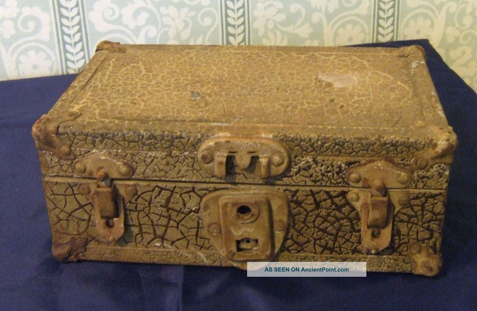 Old Metal - Covered Wood Lock Box With Crackled/alligatored Exterior Boxes photo