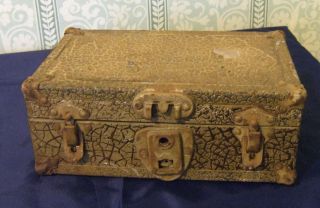 Old Metal - Covered Wood Lock Box With Crackled/alligatored Exterior photo