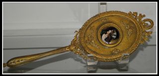 Antique Dore Bronze Mirror W Enamel Portrait Miniature Painting Sale photo