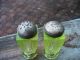 Two Old Triangle Inverted Vaseline Green Salt And Pepper Shakers Salt & Pepper Shakers photo 1