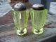 Two Old Triangle Inverted Vaseline Green Salt And Pepper Shakers Salt & Pepper Shakers photo 2