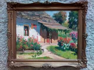 Pap Emil Hungarian Painter (1884 - ?) Antique Painting.  Oil On Canvas On Panel photo
