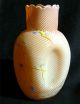 Antique Salmon Cased Glass Pinch - Sided Swirl Vase W/ Enamel Decoration Vases photo 3