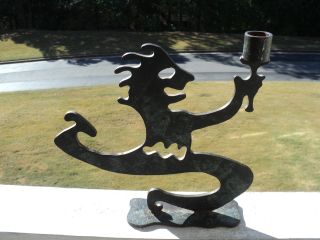 Folk Iron Art Candle Holder: Serpent Primative Metal: 10 