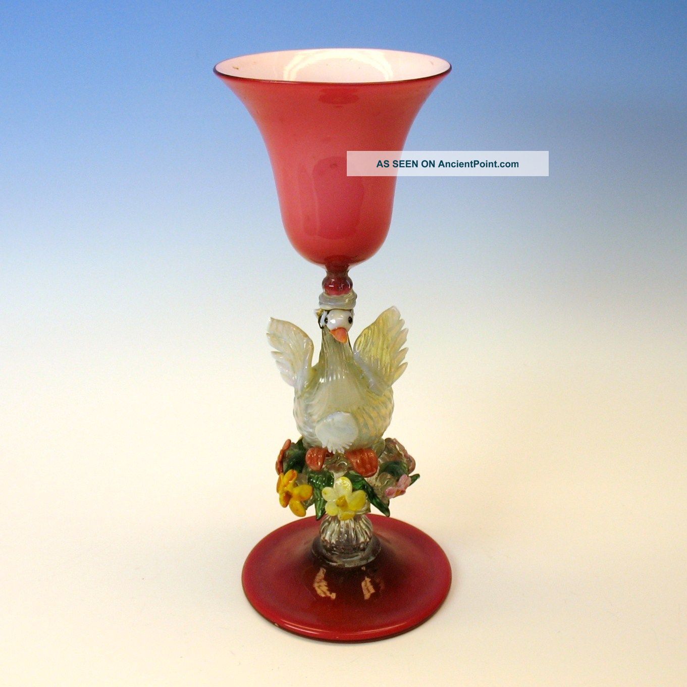 Big Early Venetian Glass Swan Chalice With Folded Foot Dr.  Testolini Stemware photo