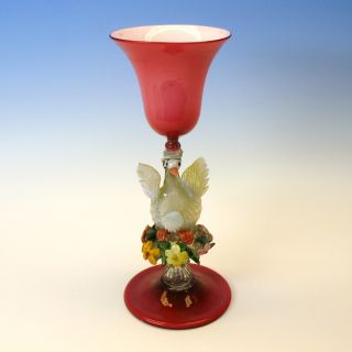 Big Early Venetian Glass Swan Chalice With Folded Foot Dr.  Testolini photo