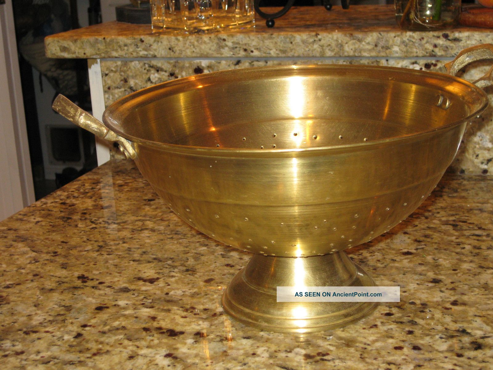 European Kitchen Old Solid Brass Large Colander Bowl 12 