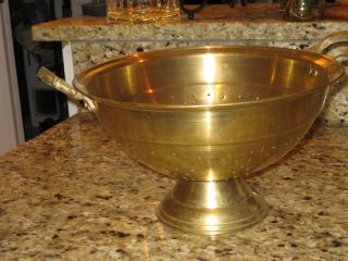 European Kitchen Old Solid Brass Large Colander Bowl 12 