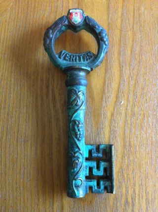 Vtg Veritas In Vino Hannover Skeleton Key Brass Wine Bottle Corkscrew & Opener photo