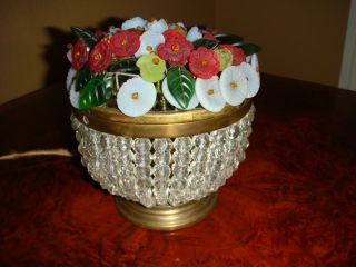 Antique Czech Glass Flower Basket Lamp.  Very Brilliant Color, photo