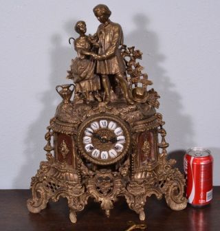Vintage Brass & Marble Mantel Clock Romantic Theme Hermle Fhs Clockworks photo