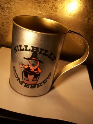 Vintage Hillbilly Homebrew Tincan Mug Moonshine Shriners Alcohol Bar Cafe Diner photo