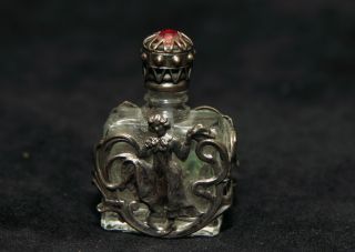 Antique Glass Wrapped In Decorated Metal W/girl Dancing Perfume Bottle,  France photo