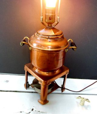Cute Antique Copper Sternau Coffee Maker Pot (mini Samovar) Converted To Lamp photo
