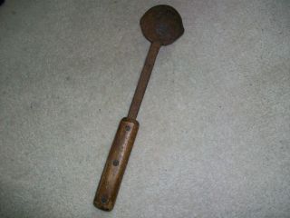 Old Solid Wood Handle Rare Antique Vintage Cast Iron Primitive Ladel Jc Marked photo