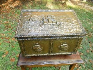 Vintage Older English Sloped Top Coal Hod Scuttle Kindling Log Box On Casters photo