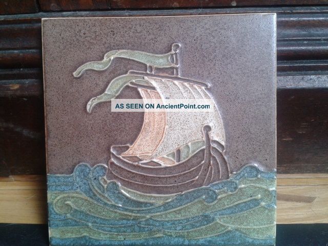 Antique Maw And Co Ltd Embossed Tile Signed Sailing Ship Made In England Tiles photo
