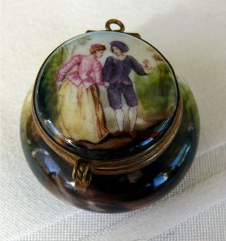 Beautifully Hand Painted French Mirrored Patch Box Courting Couple Scene photo
