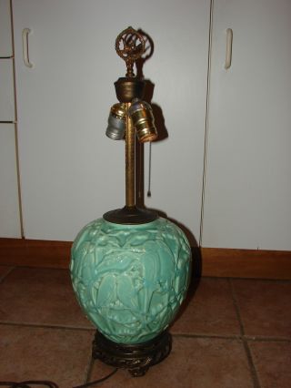 Vintage Large Green Majolica Lamp photo