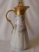Vintage Porcelain Chocolate Tea Pot Hand Painted Pink Roses & Gold Filigree Bow Teapots & Tea Sets photo 2