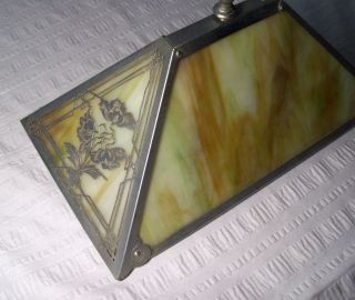 Vintage/antique Slag Glass Rare Shape/style Lamp Shade,  Metal Flower Overlay photo