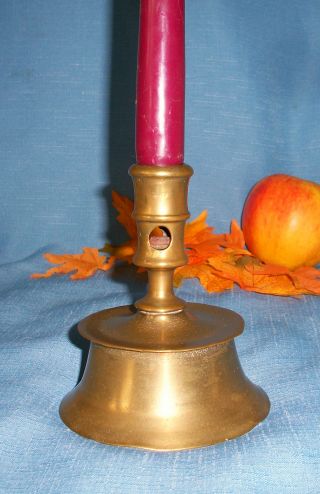 Antique Brass Candlestick Candle Holder Large Socket Ejector Hole 1600s photo