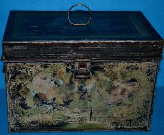Primitive Antique Metal Tin Tole Lunch Box Pail Handpainted Early 19c Document photo