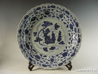 Large Chinese Blue White Porcelain Plate Charger 16 