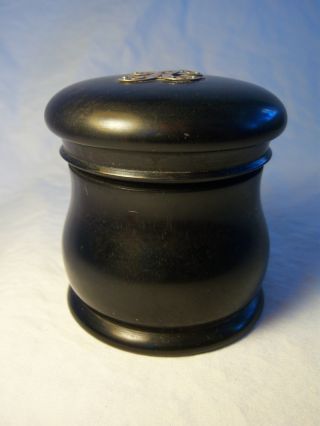 Antique Victorian Steampunk Ebony Vanity Container Jar W/ Silver Ornament photo
