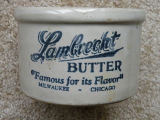 Antique Lambrecht Butter Crock,  Milwaukee - Chicago,  Marked Usa photo