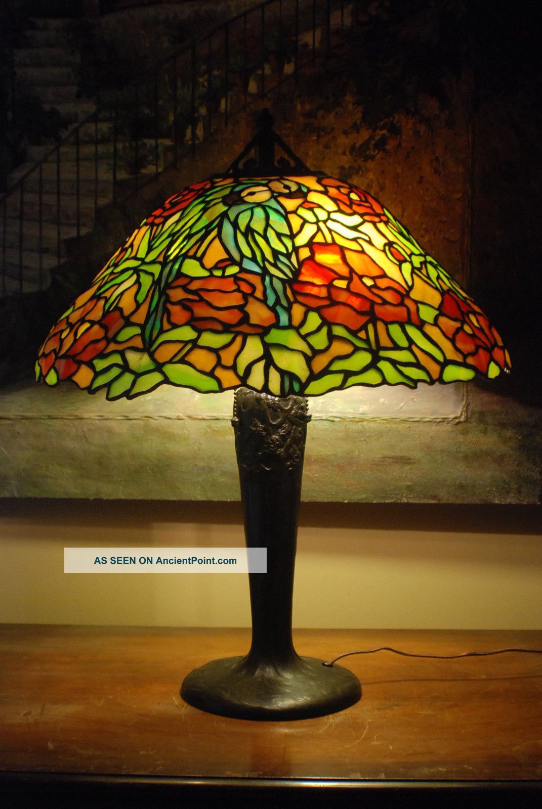 Handel Leaded Glass Lamp Tree Base Hubbell Sockets Signed Lamps photo