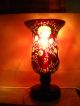 Vintage Ruby Cut To Clear Crystal Table Lamp Flowers Leaves Ruby Lite Ruby Red Lamps photo 3